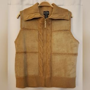 VTG Designers Studio Originals Womens Suede Sweater Vest Tan Full Zip Size M